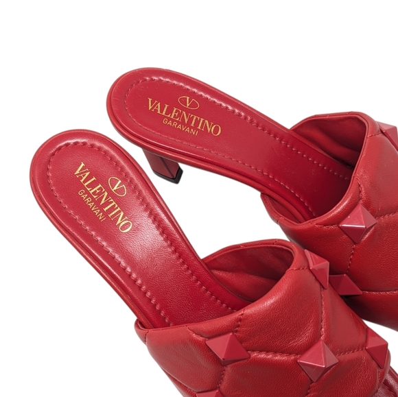Valentino Garavani Red JU5 Roman Stud Mule Slide Heel Dress Up Sandal Size EU 40 - Picture 5 of 13